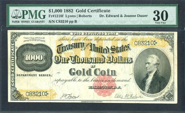 Fr.1218f, 1882 $1000 Gold Certificate, Ch.VF